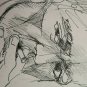 Three Drawings Portrait Man Woman Old Vintage Pen on Basket Years' 60 P28.8