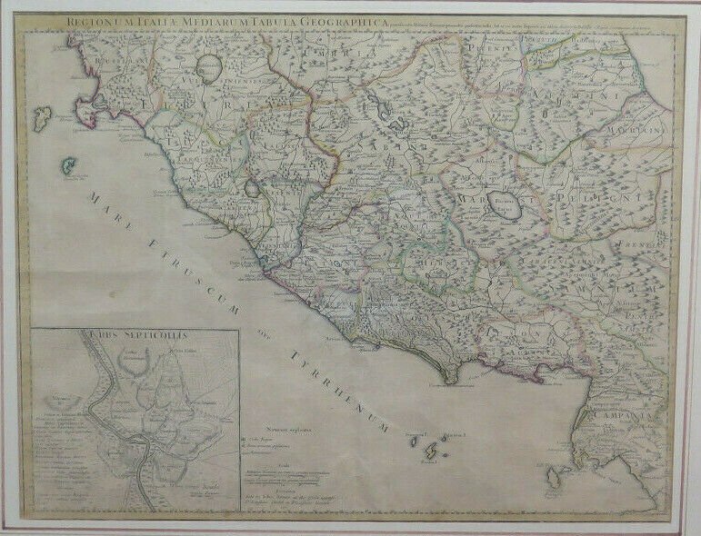 Engraving Antique Basket Geographical Map Map Italy Central 1745 John Senex X9