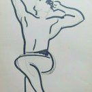 Old Drawing Nude Male Body Builder Body Building Sketch Painter P28.9