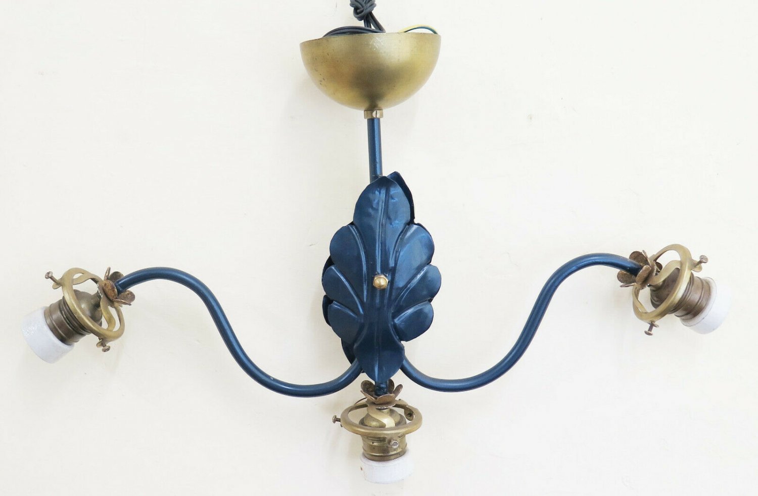 Chandelier Vintage Three Lights Brass Period half '900 Modernism Design CH9