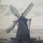 Engraving Antique Landscape Denmark Windmill Signed Axel Holm Vintage Print R103