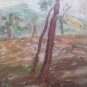 Antique Painting Oil on board Painting Style Impressionist Landscape Trees p1