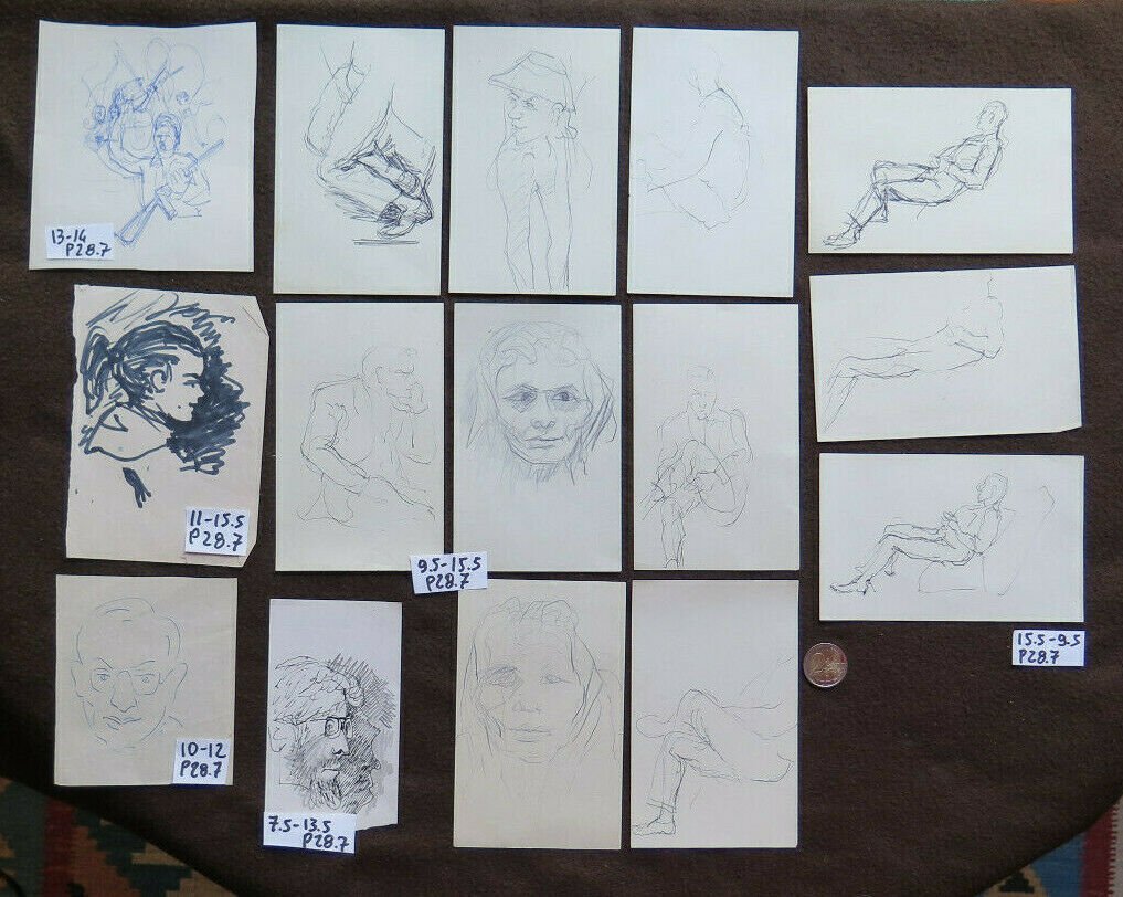 15 Sketching on Basket Opera Painter G.Pancaldi Drawing Portrait Man Lady P28.7