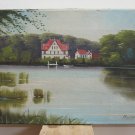 Landscape Danish on Lake Painting Antique Painting Oil on Linen 900 Denmark R95