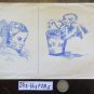 Antique Drawing Pen on Basket Studio Sketch D'Author Original Portrait P28.5