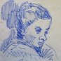Antique Drawing Pen on Basket Studio Sketch D'Author Original Portrait P28.5