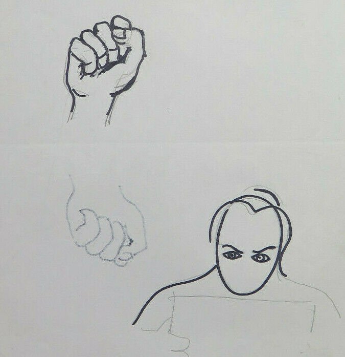 Drawing on Basket Studio for Body Human Hands Vintage Sketch Painter P28.8