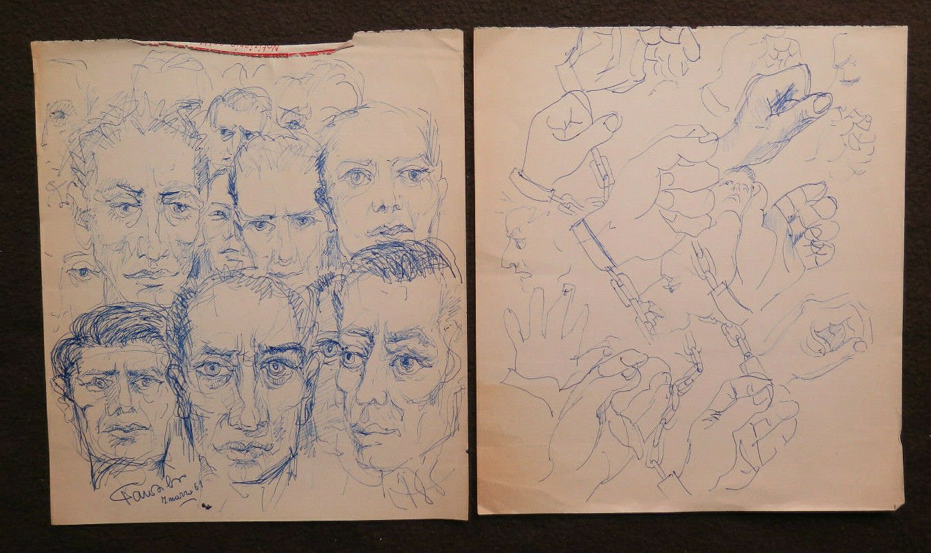 Two Old Drawings Sketch with Shapes Man's Deniers Opera Painter P28.8