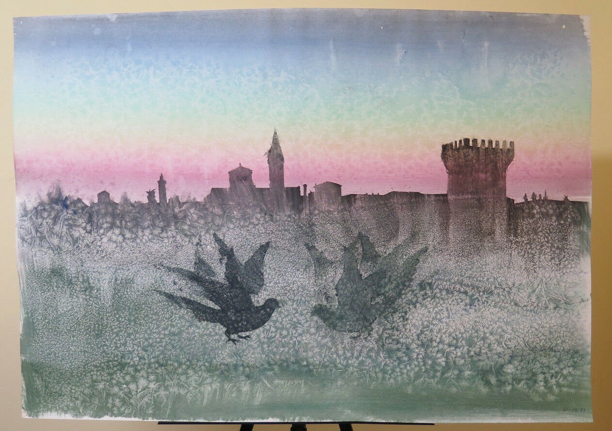 Painting Modern Technical Mixed View of Piumazzo Di Castelfranco Emilia