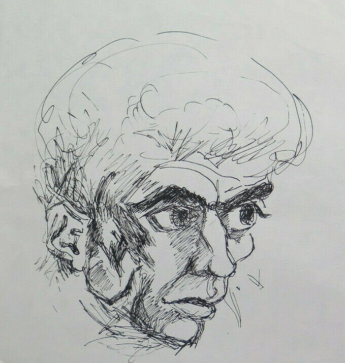 Old Drawing Sketch with Portrait Male Man Pen on Basket Vintage P28.8