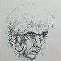 Old Drawing Sketch with Portrait Male Man Pen on Basket Vintage P28.8