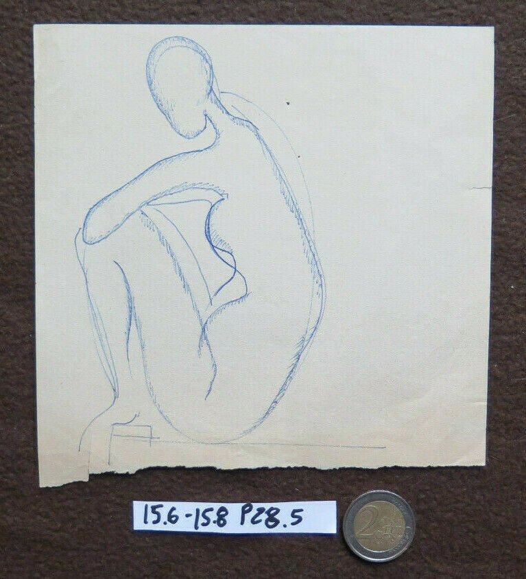 Old Drawing a Pen on Basket Sketch Studio Nude Feminine D'Author P28.5