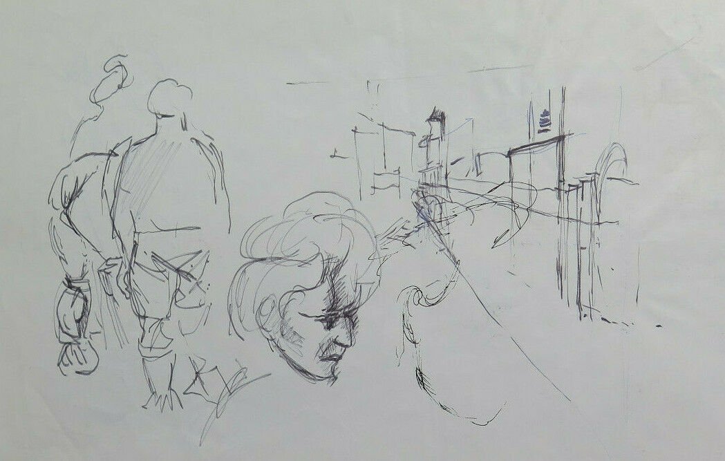 Old Drawing Subjects Various Pen Basket Sketch Sketch Vintage Art P28.8