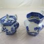 Sugar Bowl and Creamer in Ceramic Willow Woodware Made in England Pottery R12