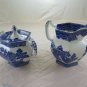 Sugar Bowl and Creamer in Ceramic Willow Woodware Made in England Pottery R12