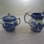 Sugar Bowl and Creamer in Ceramic Willow Woodware Made in England Pottery R12