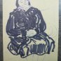 Antique Sketch Drawing on Basket Studio for Portrait Feminine Granny Painter P28
