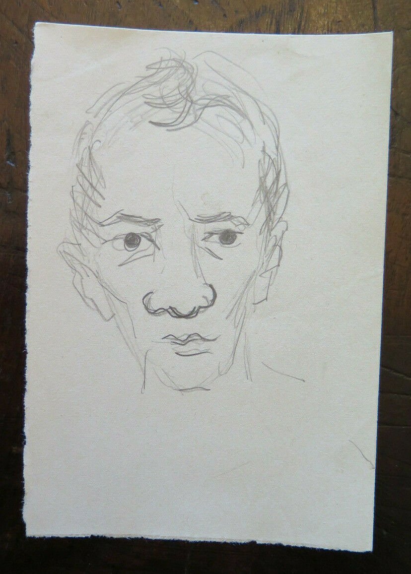Old Sketch Studio Preparatory Drawing Face Man Author G.Pancaldi P28.5