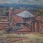 Painting Antique Oil on board Landscape Countryside View from the Hill p8