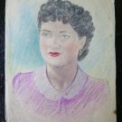 Antique Portrait Feminine Drawing Pencil on Basket Years Quaranta '40 1940 P28