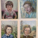 4 Paintings Oil on Linen Signed MTB Portrait Children Girls Vintage MTB1