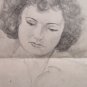 Old Drawing Portrait Wife of Painter Pencil on Basket Years '40/50 P28.6