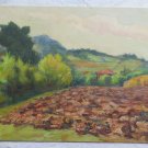 Landscape Countryside with Campi Farm Garden Painting Oil on Board