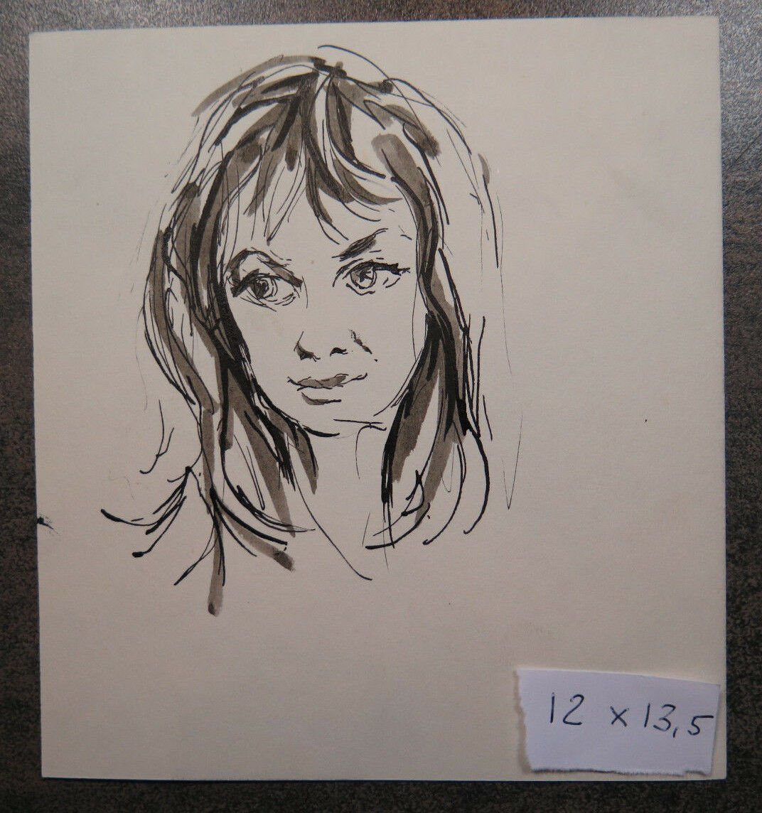 Drawing Antique a Pen and Watercolour on Basket Years Fifty Portrait Woman P28