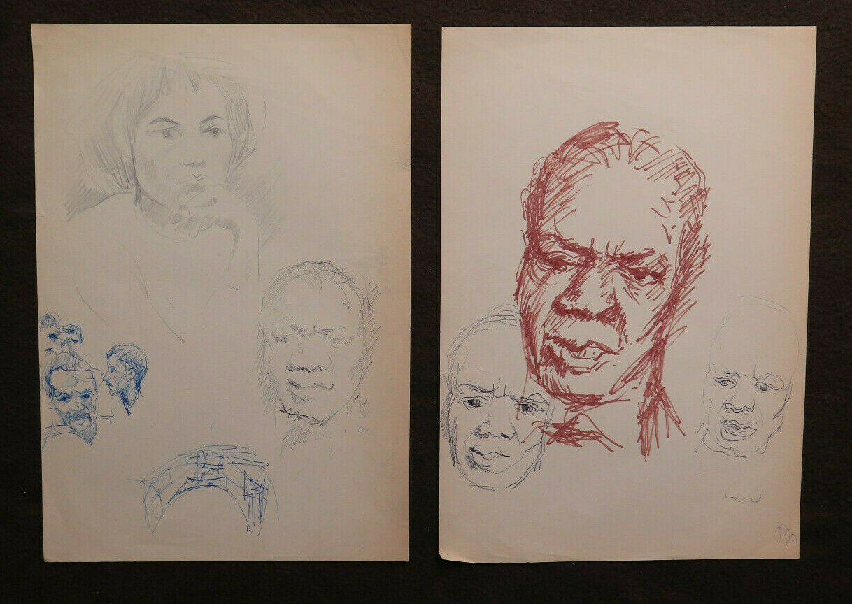 Two Drawings Sketch Sketching Studio Portraits Faces Human Faces on Basket P28.8