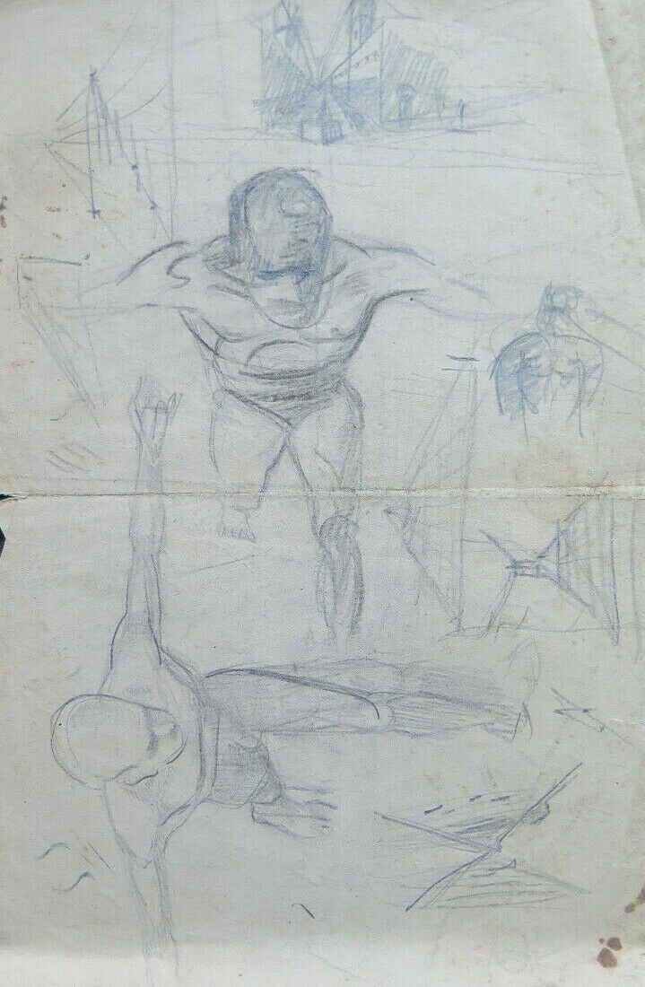 Drawing Antique Studio Body Human Pencil on Basket Years 40 Sketch Sketch P28.6