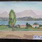 Old Painting Landscape Countryside Watercolour on Basket 15x11 3/8in P14