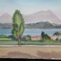 Old Painting Landscape Countryside Watercolour on Basket 15x11 3/8in P14