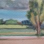 Old Painting Landscape Countryside Watercolour on Basket 15x11 3/8in P14