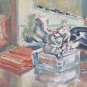 Painting Antique Oil on board inside with Items on Table Signed 1962 P30