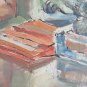 Painting Antique Oil on board inside with Items on Table Signed 1962 P30