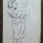 Drawing Sketch on Basket Shapes Mothers Child Portrait Vintage Painter P28.7
