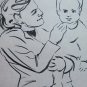 Drawing Sketch on Basket Shapes Mothers Child Portrait Vintage Painter P28.7