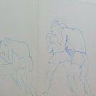 Old Drawing a Theme Sports Boxers Boxing Years '40 '50 Painting P28.7