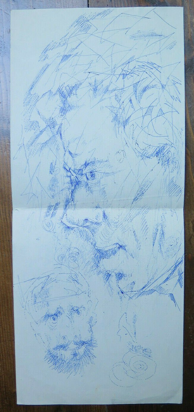 Drawing Antique Pen on Basket Sketch Sketch Portrait Male Profile P28.6