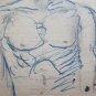 Antique Drawing Portrait Male Nude Pen & Pencil on Basket Years' 40 P28.6