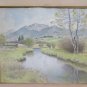 Antique Watercolour on Basket Landscape Mountain in Spring Signed Original G3