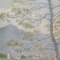 Antique Watercolour on Basket Landscape Mountain in Spring Signed Original G3