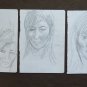 3 Drawings Antique Pencil on Basket Studio for Faces Human Woman Sketch P28.5