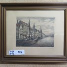 Antique Incision Engraving View City Denmark with Channel & Boats Vintage R116