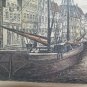 Antique Incision Engraving View City Denmark with Channel & Boats Vintage R116