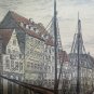 Antique Incision Engraving View City Denmark with Channel & Boats Vintage R116
