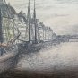 Antique Incision Engraving View City Denmark with Channel & Boats Vintage R116