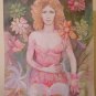 Painting Vintage Technical Mixed Portrait Feminine with Blossom Floral P33.2