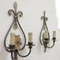 PAIR OF WALL WROUGHT IRON FORGED AND HAND PAINTED 2 LIGHTS WALL CH3
