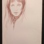 Old Drawing Pencil on Basket Portrait Feminine Signed Vintage P28.8